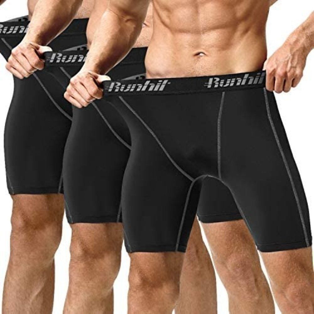 Runhit Mens Black Grey Compressin Elastic Waist Boxer Shorts Size Large